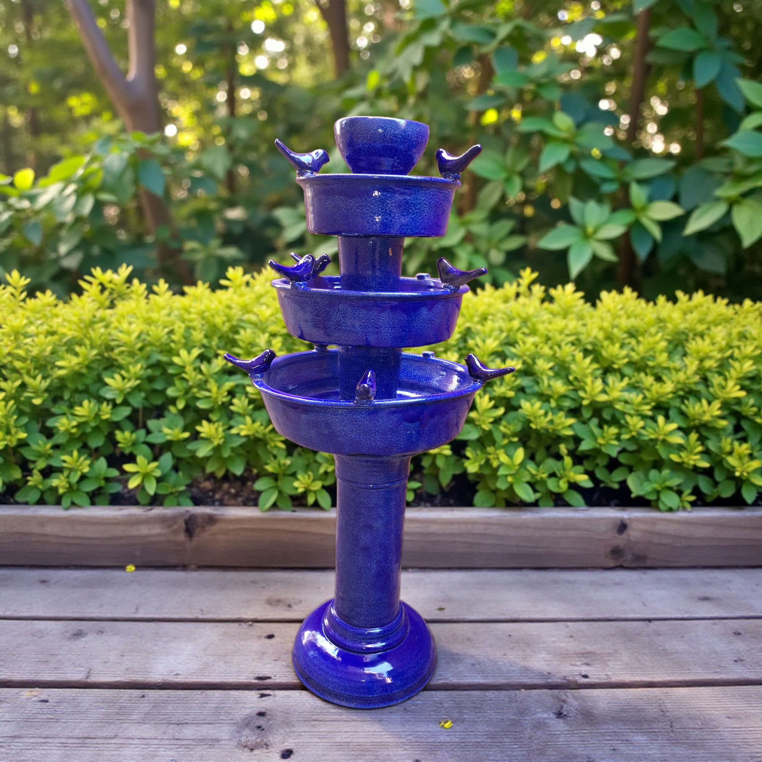 Dark blue Glazed 3 tier Fountain