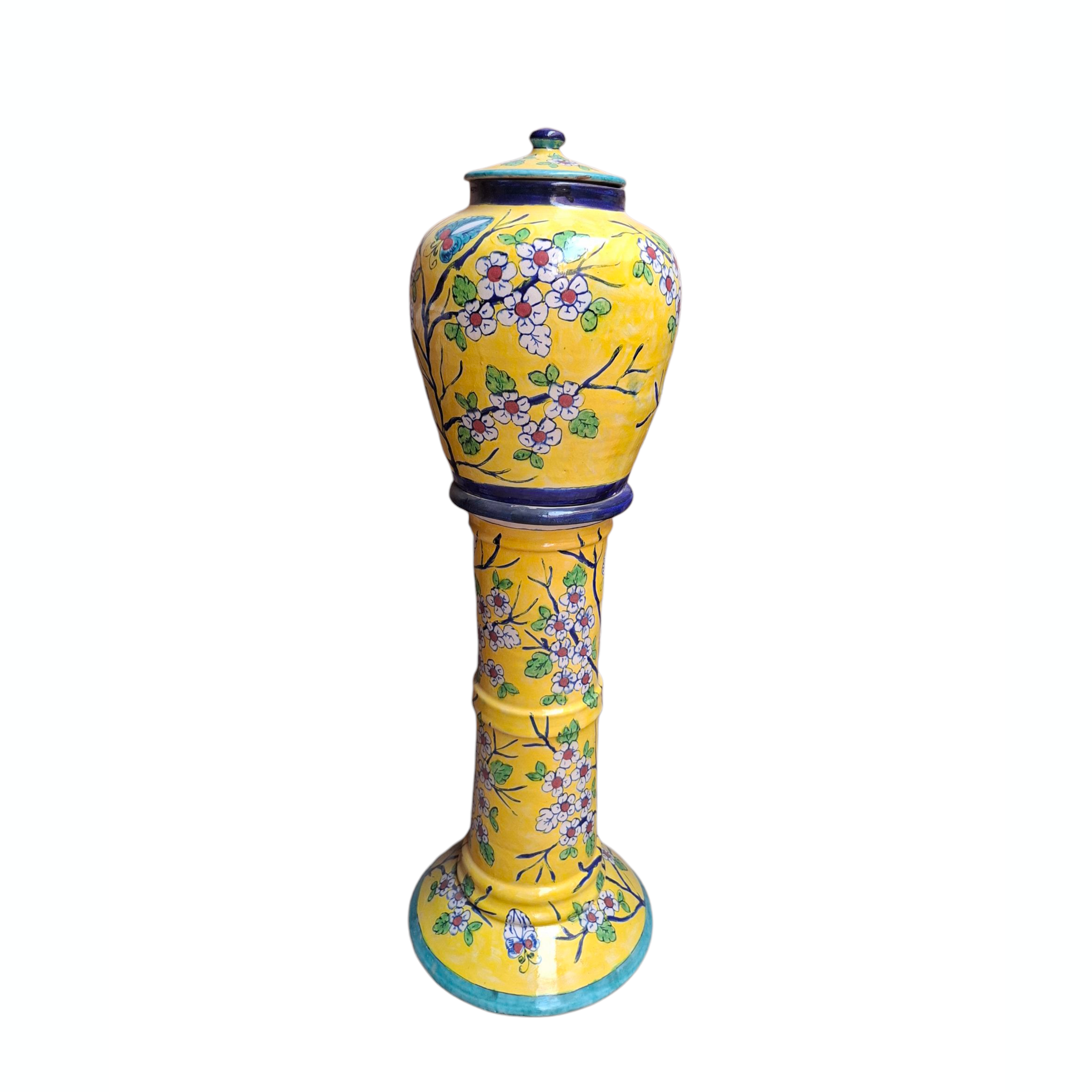 Yellow Floral Urn with Stand
