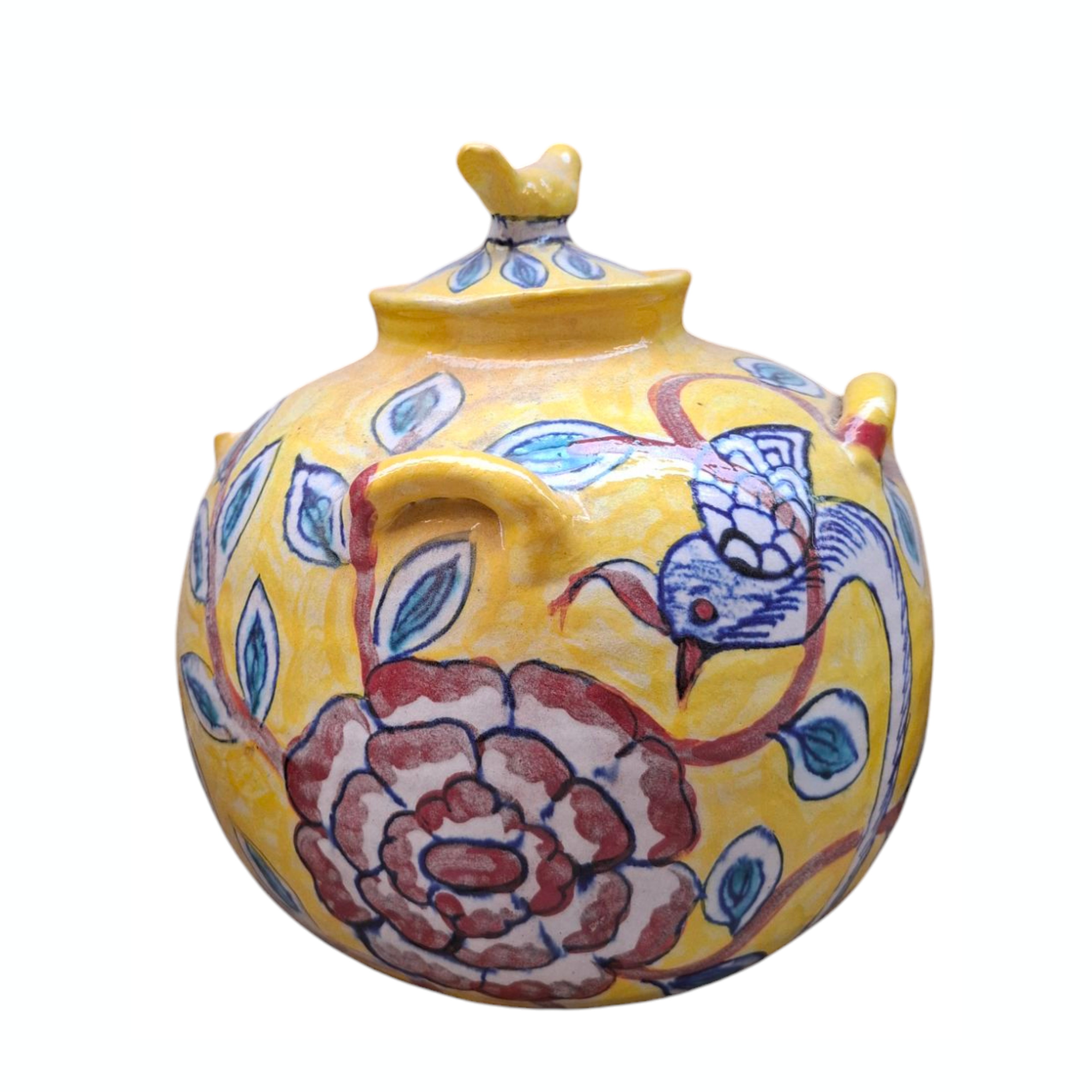 Yellow Floral Print Round Urn