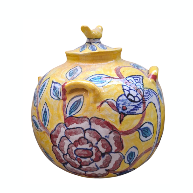 Yellow Floral Print Round Urn