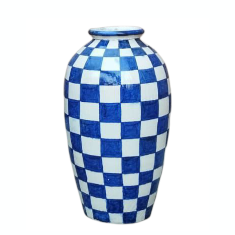 Blue Chequered Tall Vase