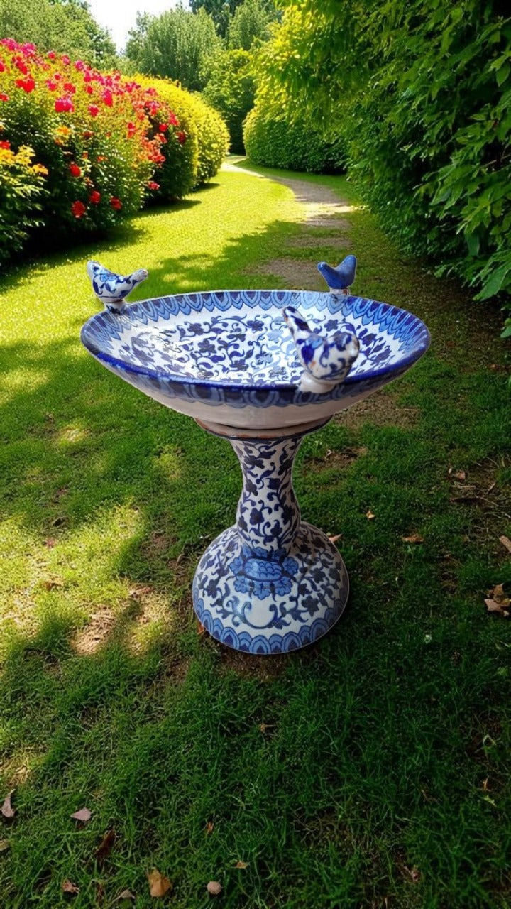 Blue Printed Bird Bath